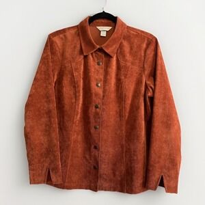 Christopher & Banks Jacket Womens Petite Large Rust Corduroy Snap Front Shirt
